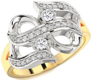 Diamond White Yellow Gold Infinity Round Two Stone Ring