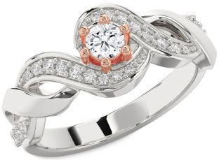Diamond Platinum & Rose Gold Knot Round Promise Ring