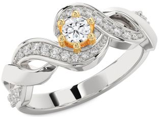 Diamond Platinum & Yellow Gold Knot Round Promise Ring