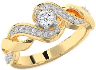 Diamond Platinum & Yellow Gold Knot Round Promise Ring
