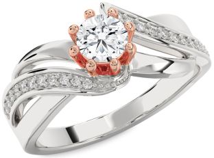 Diamond Silver & 10K Rose Gold Round Solitaire Engagement Ring
