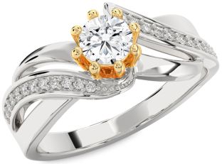 Diamond Silver & 10K gold Round Solitaire Engagement Ring