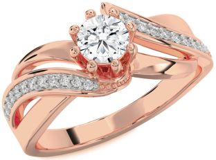 Diamond Rose Gold Silver Round Solitaire Engagement Ring