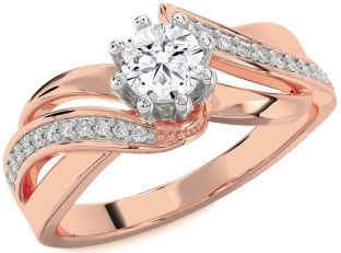 Diamond Rose Gold Silver Round Solitaire Engagement Ring