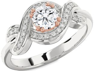 Diamond Platinum & Rose Gold Knot Round Solitaire Engagement Ring