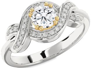 Diamond White Yellow Gold Knot Round Solitaire Engagement Ring