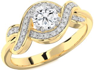Diamond White Yellow Gold Knot Round Solitaire Engagement Ring