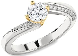 Diamond Silver & 10K gold Round Solitaire Engagement Ring