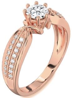 Diamond Rose Gold Round Solitaire Pave Engagement Ring