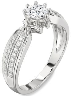 Diamond White Gold Round Solitaire Pave Engagement Ring