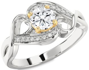 Diamond Silver & 10K gold Heart Solitaire Engagement Ring