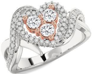 Diamond Platinum & Rose Gold Heart Three Stone Ring