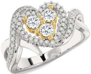 Diamond Silver & 10K gold Heart Three Stone Ring