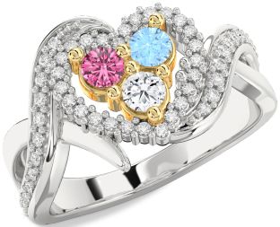 Diamond Platinum & Yellow Gold Heart Three Stone Mother's Ring