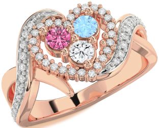 Diamond Rose Gold Heart Three Stone Mother's Ring