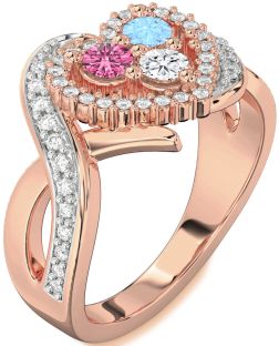 Diamond Rose Gold Heart Three Stone Mother's Ring