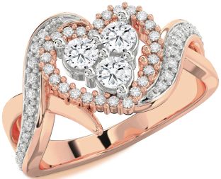 Diamond Platinum & Rose Gold Heart Three Stone Ring