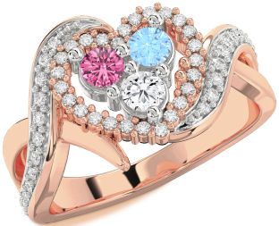 Diamond White Rose Gold Heart Three Stone Mother's Ring