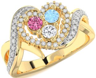 Diamond Gold Heart Three Stone Mother's Ring