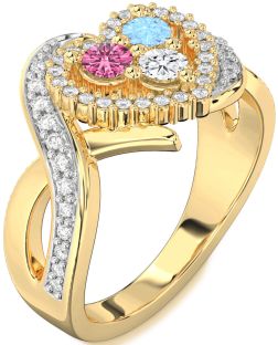 Diamond Gold Heart Three Stone Mother's Ring