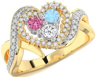 Diamond Platinum & Yellow Gold Heart Three Stone Mother's Ring