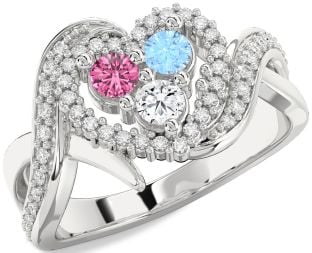 Diamond Platinum Heart Three Stone Mother's Ring