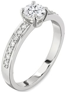Diamond White Gold Round Solitaire Pave Engagement Ring