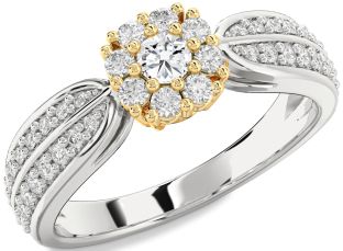 Diamond Platinum & Yellow Gold Halo Round Pave Promise Ring