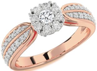 Diamond Platinum & Rose Gold Halo Round Pave Promise Ring