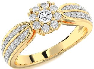 Diamond Gold Halo Round Pave Promise Ring