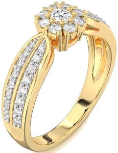Diamond Gold Halo Round Pave Promise Ring