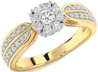 Diamond Platinum & Yellow Gold Halo Round Pave Promise Ring