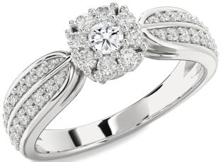 Diamond Platinum Halo Round Pave Promise Ring