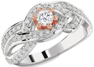 Diamond Silver & 10K Rose Gold Round Promise Ring