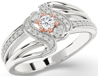 Diamond Silver & 10K Rose Gold Round Promise Ring