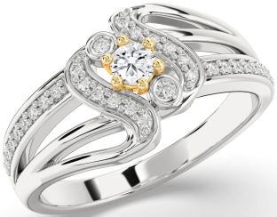 Diamond Silver & 10K gold Round Promise Ring