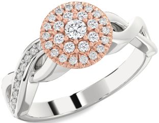 Diamond Silver & 10K Rose Gold Infinity Round Promise Ring