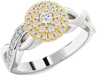 Diamond Silver & 10K gold Infinity Round Promise Ring