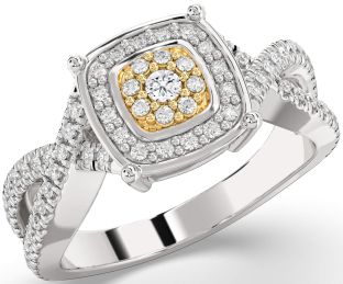 Diamond Silver & 10K gold Infinity Round Pave Promise Ring