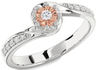 Diamond Silver & 10K Rose Gold Round Pave Promise Ring