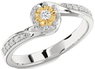 Diamond Silver & 10K gold Round Pave Promise Ring