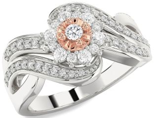Diamond Platinum & Rose Gold Halo Round Promise Ring