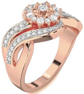Diamond Rose Gold Silver Halo Round Promise Ring