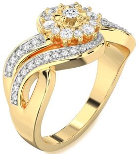 Diamond Gold Silver Halo Round Promise Ring