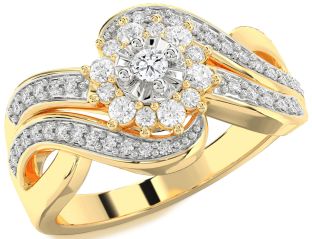 Diamond Platinum & Yellow Gold Halo Round Promise Ring