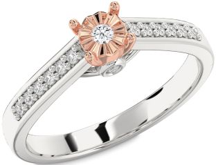 Diamond Silver & 10K Rose Gold Round Pave Promise Ring