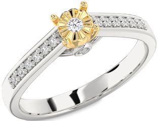 Diamond Silver & 10K gold Round Pave Promise Ring
