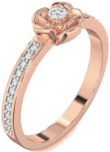 Diamond Rose Gold Flower Round Pave Promise Ring