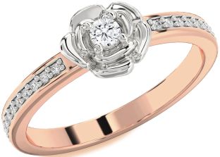 Diamond Platinum & Rose Gold Flower Round Pave Promise Ring