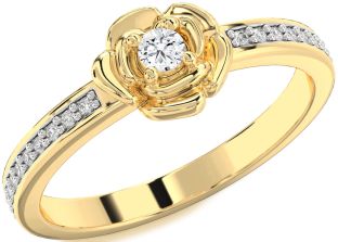 Diamond Gold Flower Round Pave Promise Ring